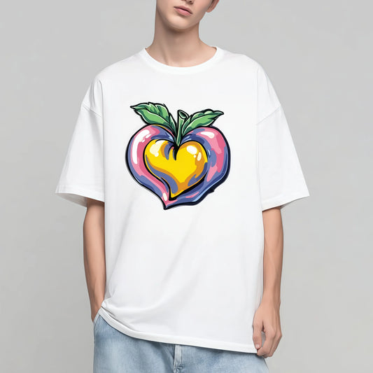 Graphic Fashion Tees For Man Oversized T-Shirt Colorful Heart Apple Print Casual Daily Wear