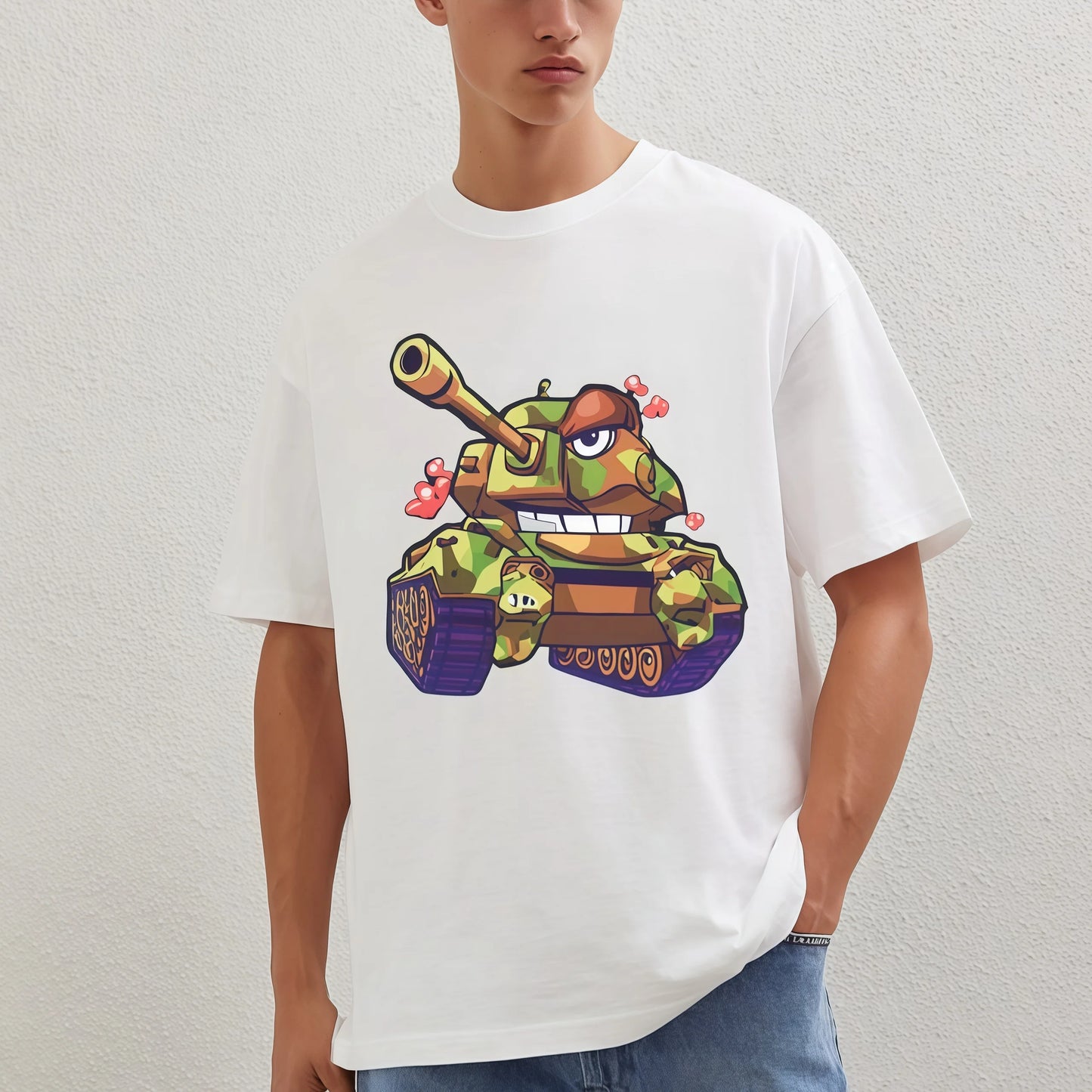 Trendy Tee Shirts Cute Camouflage Tank Print T-Shirt for Men Casual Daily Wear Graphic Tee Summer Streetwear Fashion Top