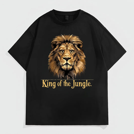 Men's Casual T-Shirt Lion Head Print King of the Jungle Text Outdoor Wear Graphic Fashion Tees For Man