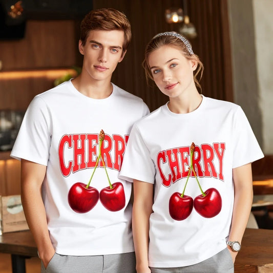 Couples T Shirts Red Fruit Print CHERRY Design Casual Wear for Daily Outfits Graphic Tee For Summer 2025