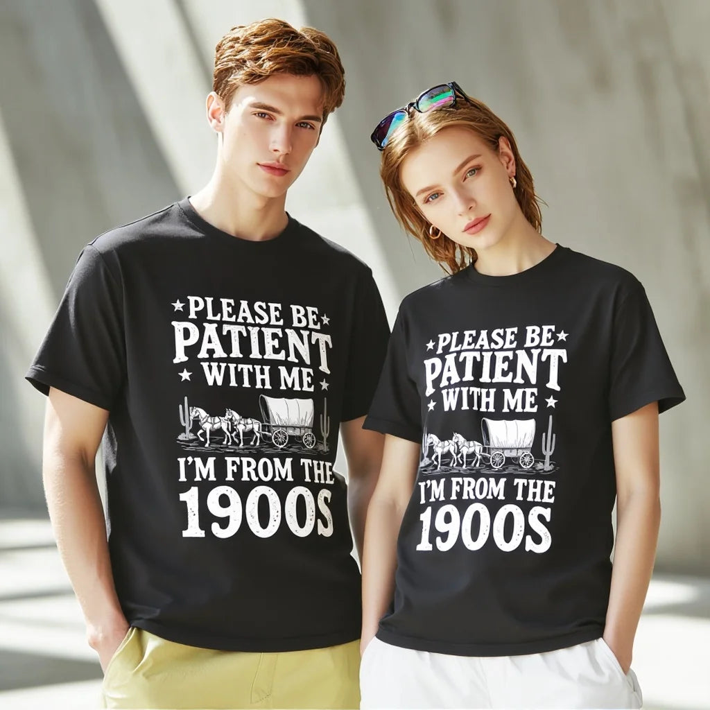 Men's and Women's Casual T Shirts Retro Train Cactus Print Please Be Patient With Me I'm From The 1900s Couple Tops Trendy Graphic Tee 2025