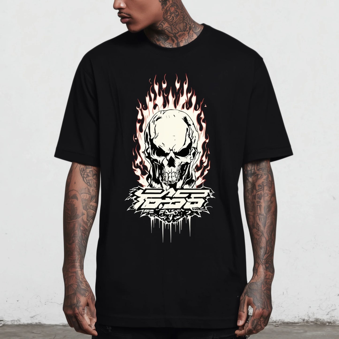 Trendy Tees For Man Short Sleeve T-Shirt Flame Skull Graphic Print Casual Streetwear Daily Wear