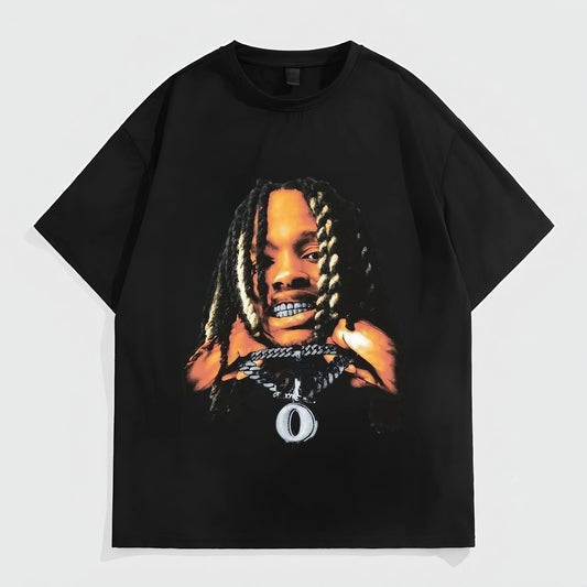 Men's Oversized T-Shirt with Braided Hair and Chain Print for Casual Wear Fashion Tees 2025