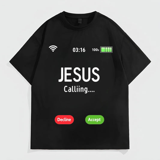 Black Short Sleeve T-Shirt with Phone Call Design and Text for Casual Wear Fashion Tees For Summer