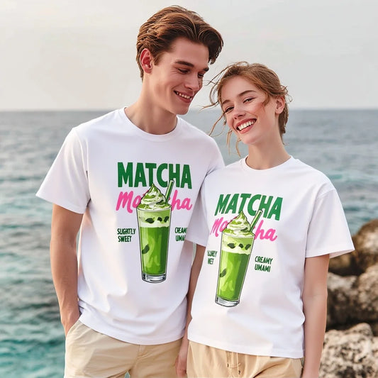 Couples T Shirts Matcha Green Tea Graphic Print Casual Beachwear for Men and Women Summer Vacation Outfits Graphic Tee For Summer 2025