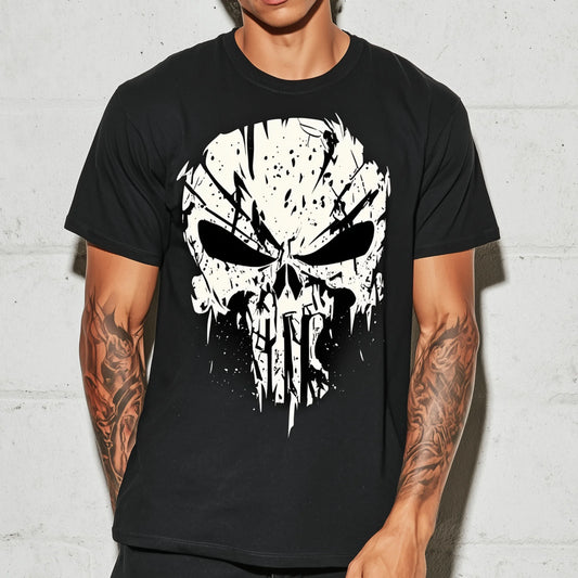 Trendy Tees For Man Skull Design T-Shirt with Distressed Graphic Print for Casual Wear