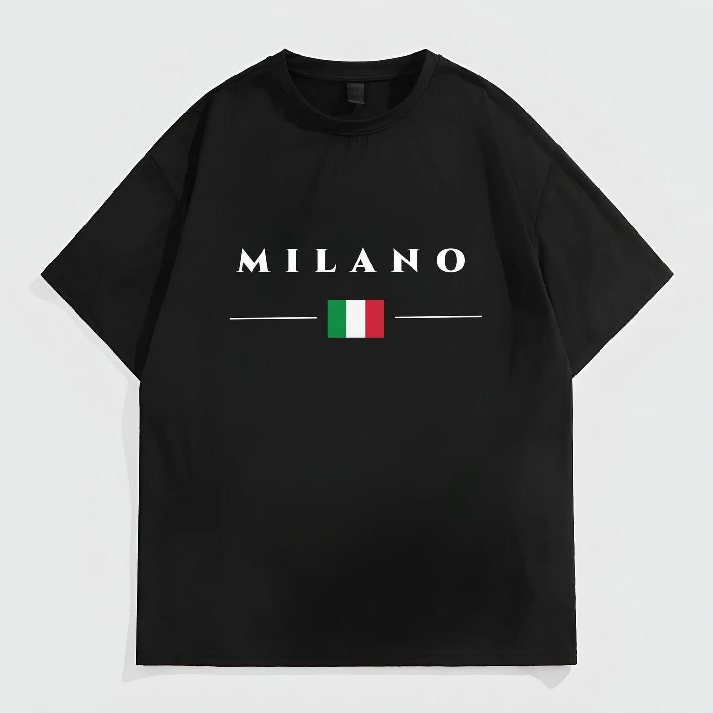 Fashion Tees for Summer Men's Casual T-Shirt Milano Text Print with Italian Flag Design for Daily Wear