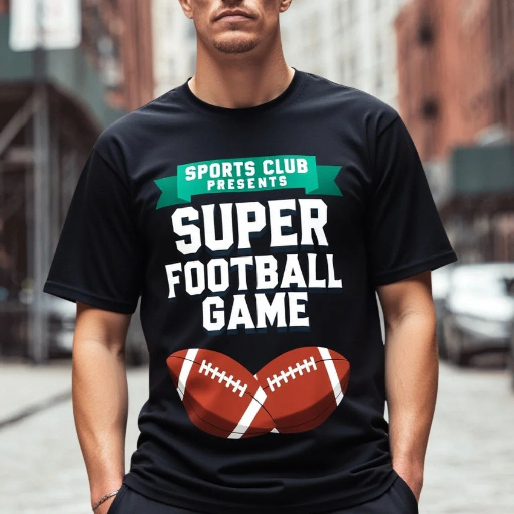 Fashion Graphic Tee Black T Shirt with Sports Club Football Game Print for Outdoor Activities