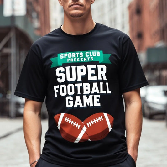 Fashion Graphic Tee Black T Shirt with Sports Club Football Game Print for Outdoor Activities