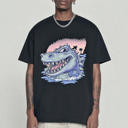 Trendy Tees For Man Casual T-Shirt with Dinosaur Splash Graphic for Daily Wear