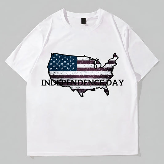 Trendy Tees for Men White T-Shirt with USA Map and Flag Print Independence Day Design for Casual Wear