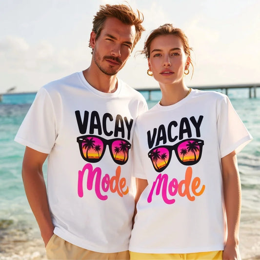 Couples T Shirts Palm Tree Sunglasses Print VACAY Mode Summer Beach Vacation Wear Graphic Tee For Summer 2025