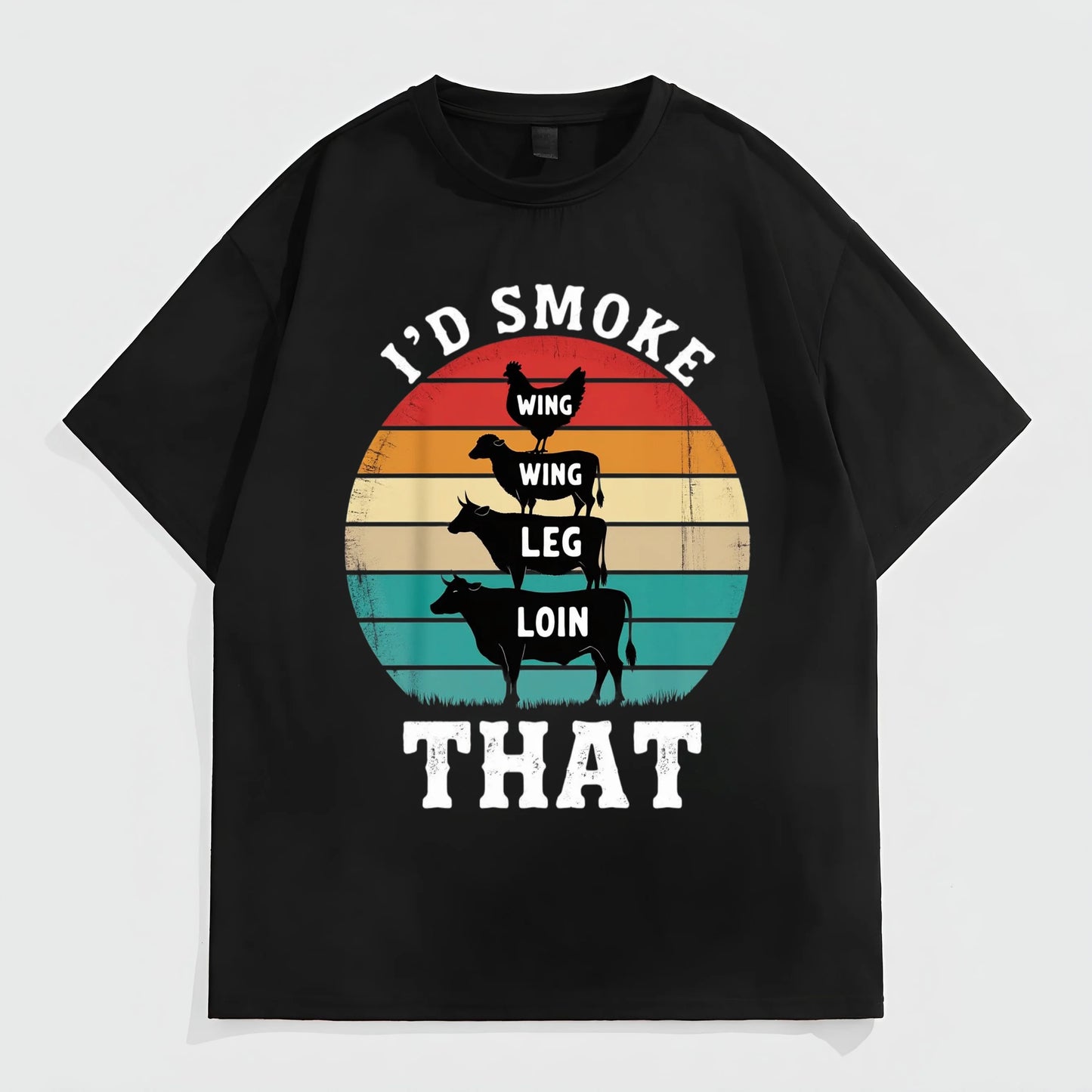 Black T-Shirt with Animal Silhouette and Retro Text Print for Casual Wear Fashion Tees For Summer