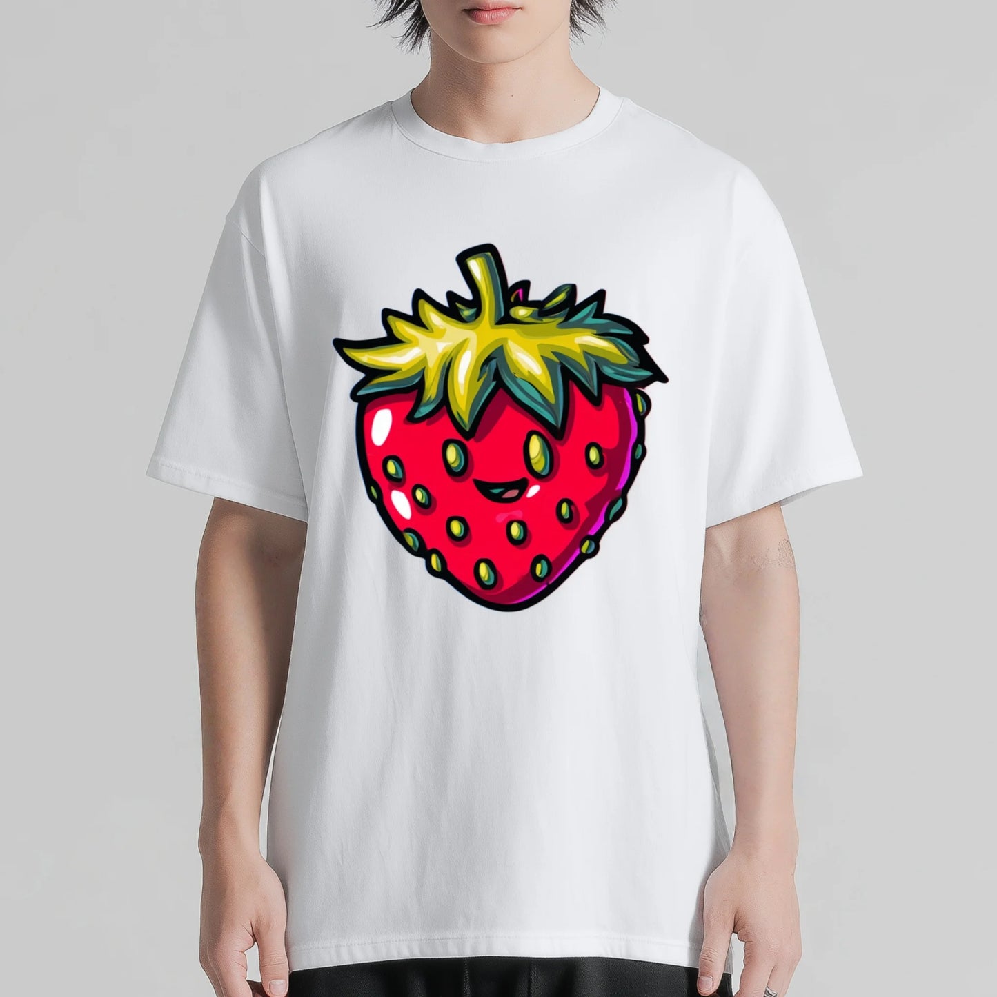 Trendy Tee Trends Cute Strawberry Design T-Shirt Casual Wear for Daily Use