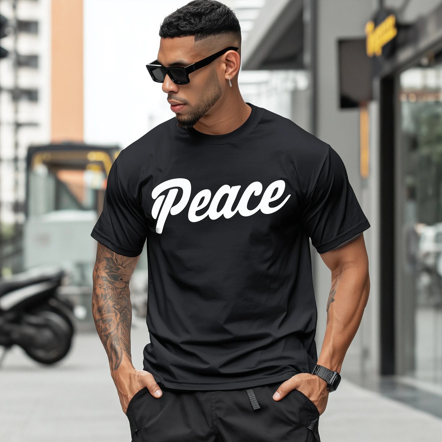 Trendy Tees For Man Casual T-Shirt Peace Letter Print Streetwear Daily Wear