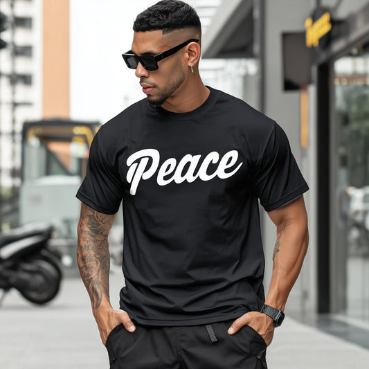 Trendy Tees For Man Casual T-Shirt Peace Letter Print Streetwear Daily Wear