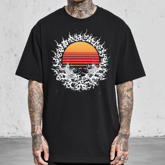 Trendy T-shirt For Man Short Sleeve T-Shirt Abstract Sunset Graphic Print Casual Daily Wear