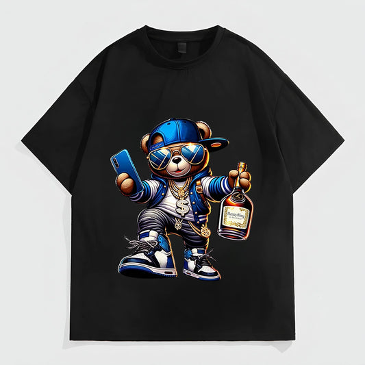 Men's Casual T-Shirt Cartoon Bear Street Style Print Summer Daily Wear Fashion Tees 2025