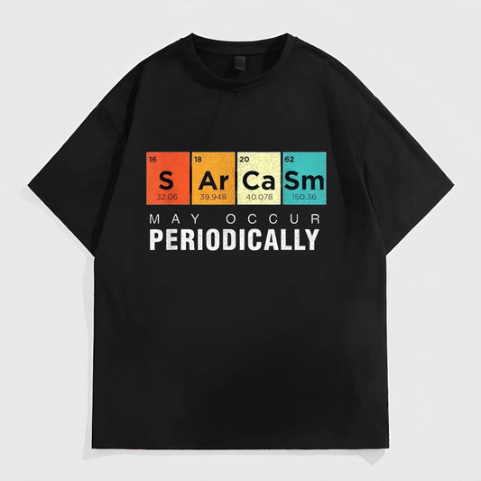 Black Short Sleeve T-Shirt with Periodic Table Slogan Print for Casual Wear Fashion Tees 2025