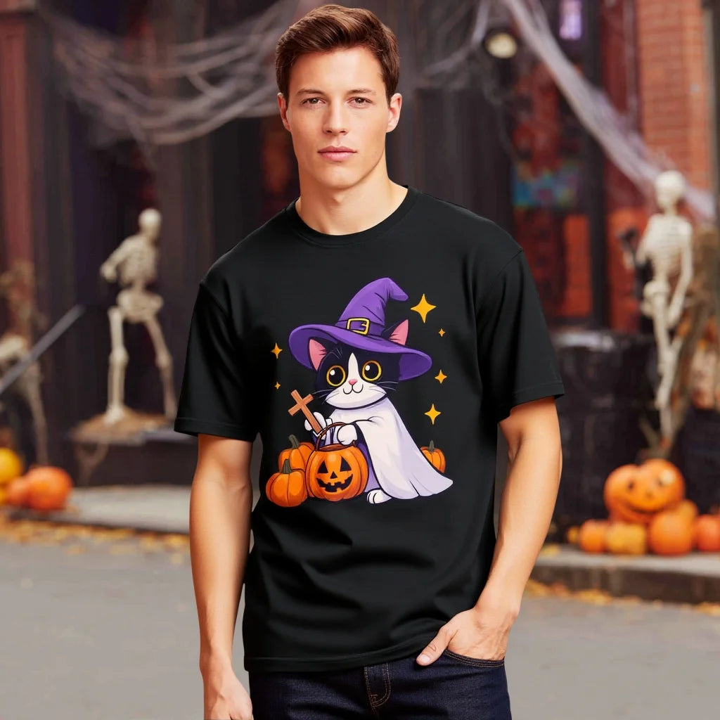 Halloween Loose Fit Short Sleeve Round Neck Casual Style T-Shirt Print Comfortable Men's Top Fashionable Streetwear