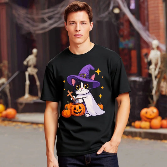 Halloween Loose Fit Short Sleeve Round Neck Casual Style T-Shirt Print Comfortable Men's Top Fashionable Streetwear