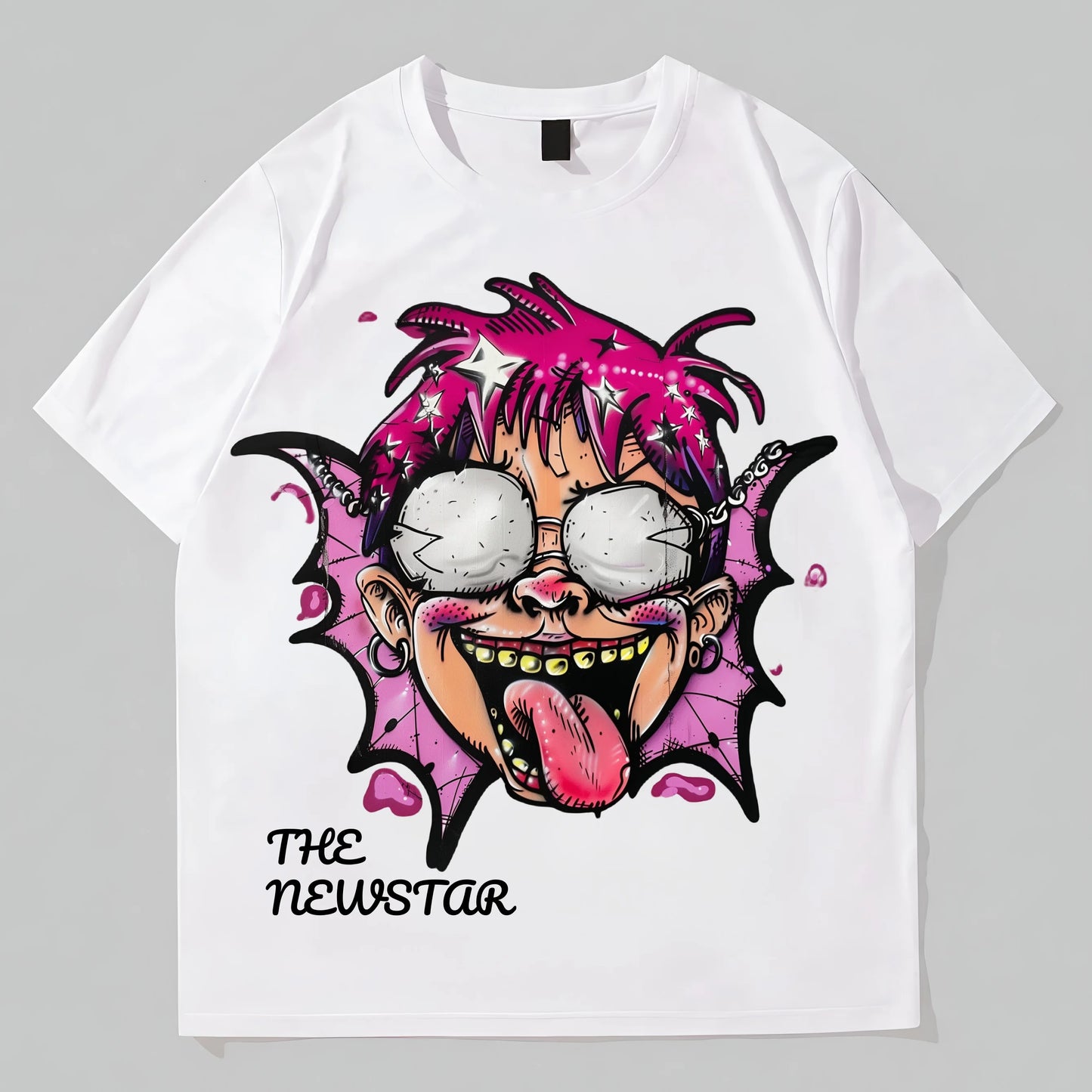 Casual T-Shirt with Unique Cartoon Character and THE NEWSTAR Text for Daily Wear Graphic Tees Boutique