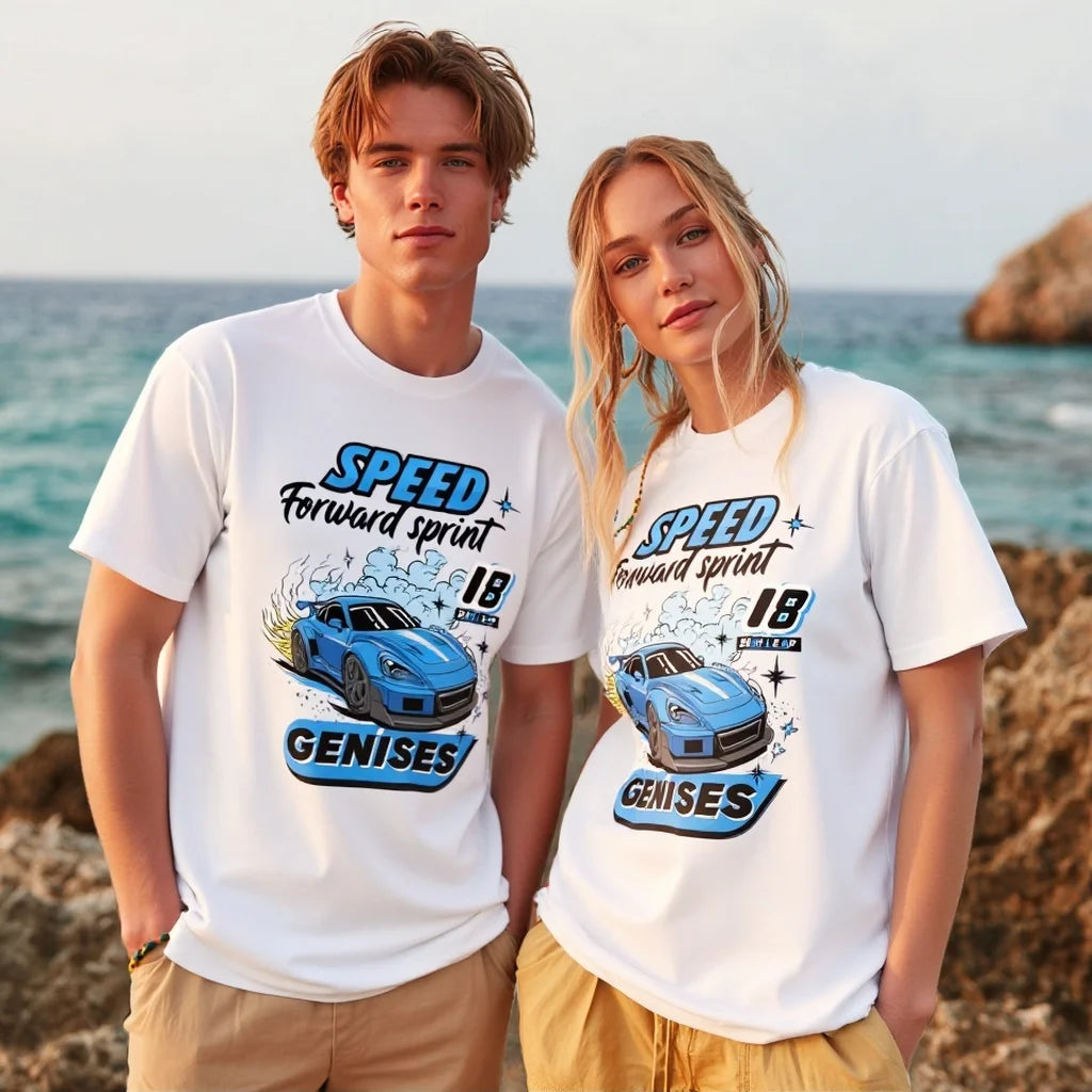 Couples T Shirts Speed Car Graphic Print Summer Beachwear for Men and Women Casual Daily Wear Tops Graphic Tee For Summer 2025