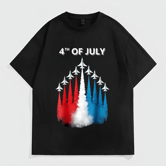 Graphic Tees Boutique Men's Casual T-Shirt 4th of July Patriotic Jet Formation Print Independence Day Festival Wear