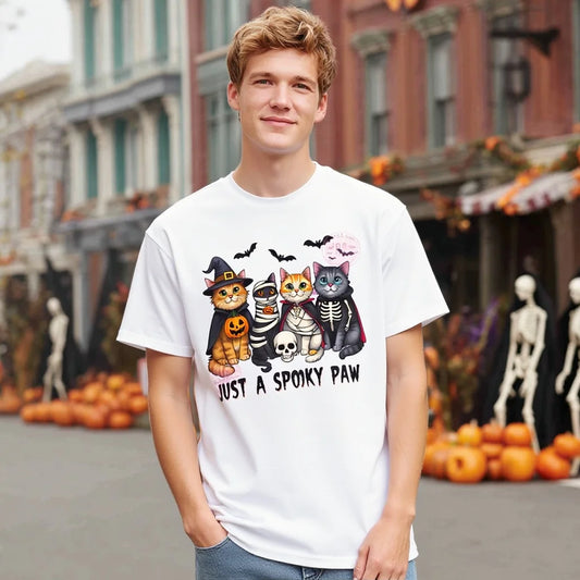 Halloween Casual Round Neck Short Sleeve T-Shirt Regular Fit Print Comfortable Breathable Men's Top Wear for Daily Use