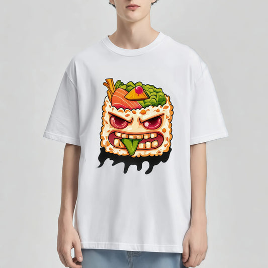 Pod Graphic Tees White Short Sleeve T-Shirt with Fun Food Monster Print for Casual Wear
