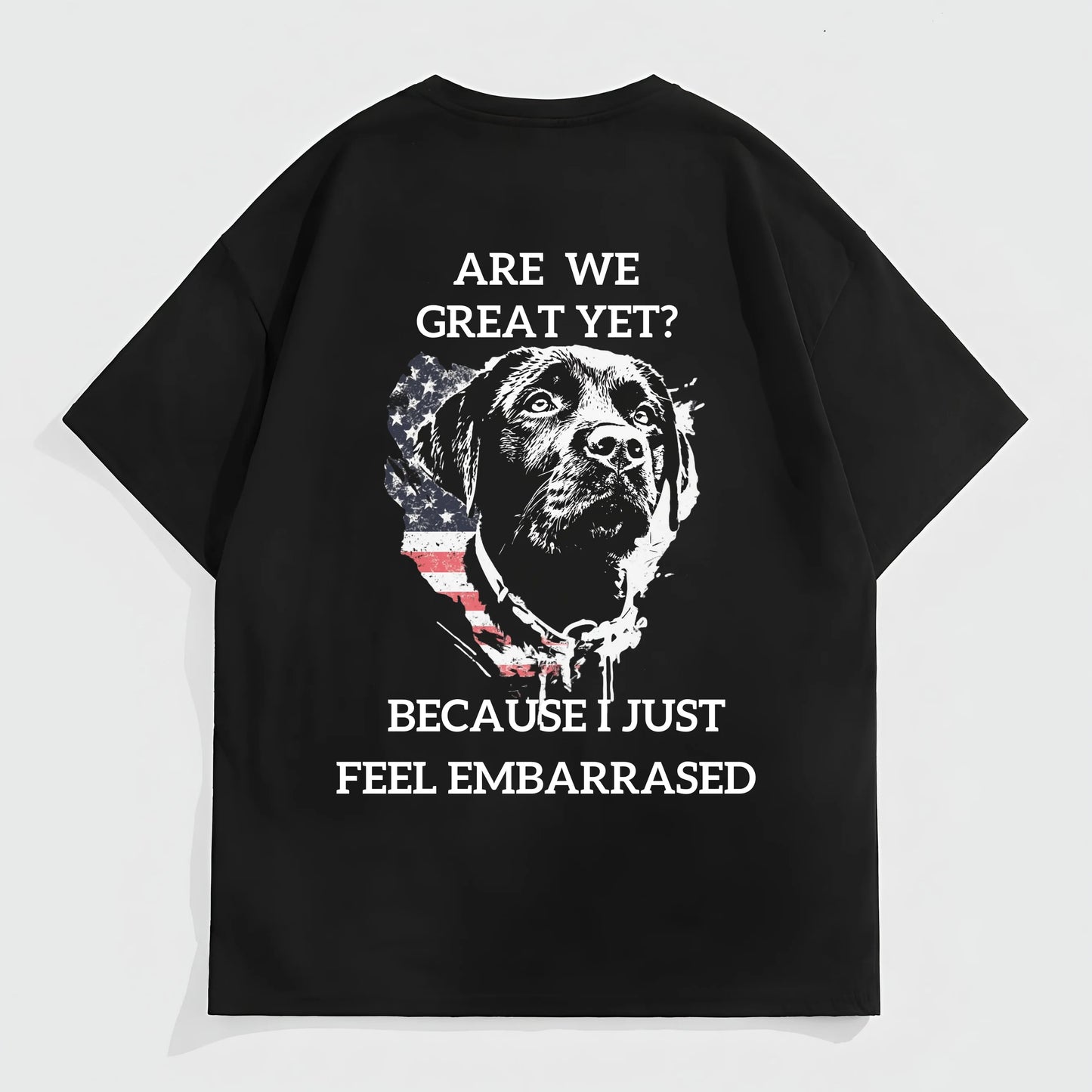 Trendy Tees for Men Black Oversized T-Shirt with Patriotic Dog Graphic and Inspirational Quote for Casual Wear