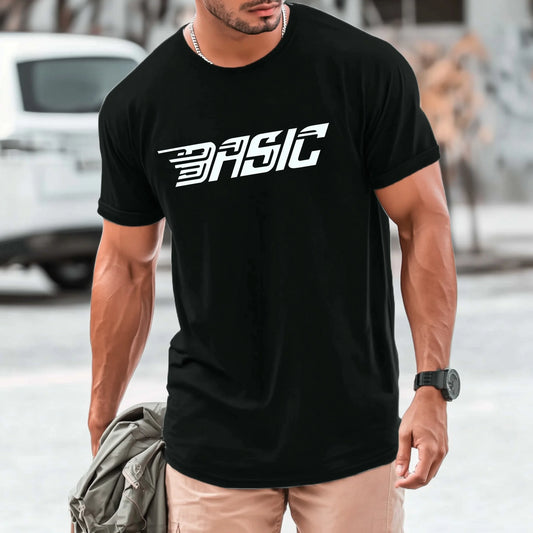 Trendy T-shirt For Man Casual T-Shirt with BASIC Text Print for Daily Wear