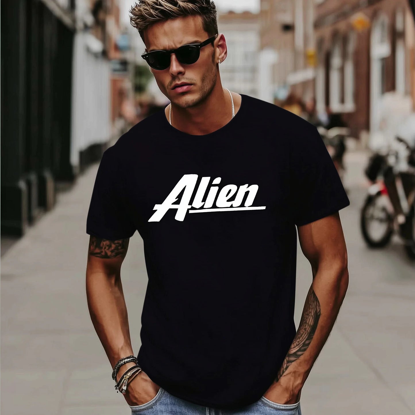 Trendy Tees For Man Casual T-Shirt with Alien Text Print for Daily Wear