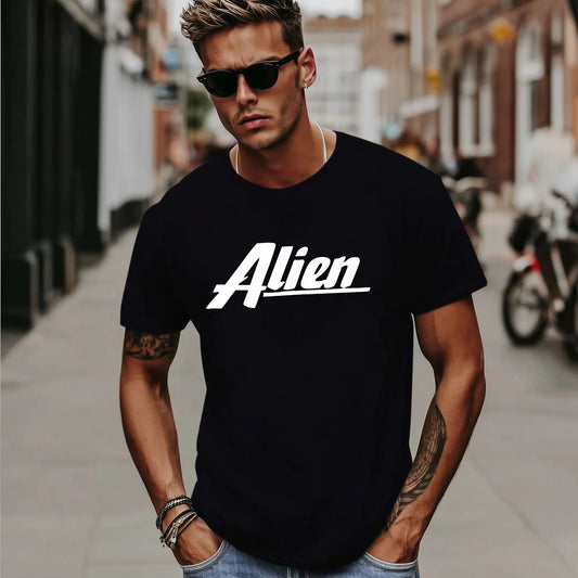 Trendy Tees For Man Casual T-Shirt with Alien Text Print for Daily Wear