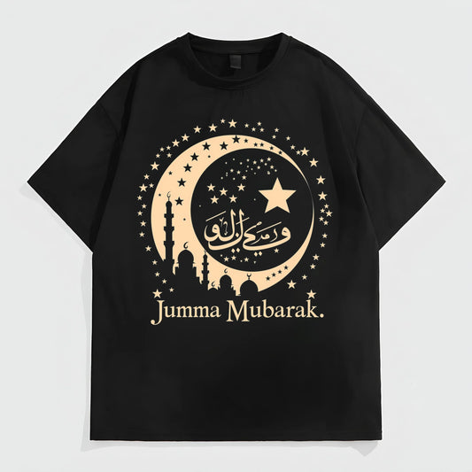 Men's Casual T-Shirt Crescent Moon Stars Arabic Text Print Eid Festival Wear Fashion Tees For Summer