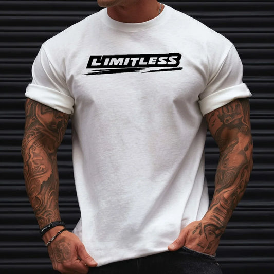 Trendy Tees For Man Short Sleeve T-Shirt Limitless Text Print Casual Fitness Workout Clothing