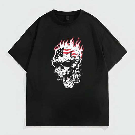 Trendy T-Shirt For Man Men's Casual T-Shirt Skull Flame Print Patriotic Design for Daily Wear and Festivals