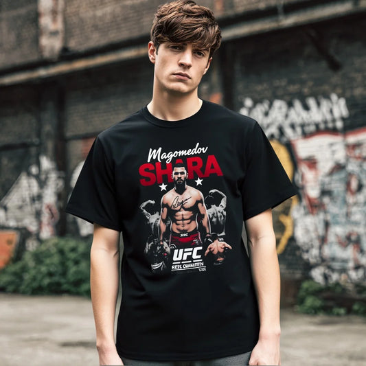 Men's Casual T Shirt with Fighter Graphic and Text for Sports Fans Fashionable Graphic Tee for Men