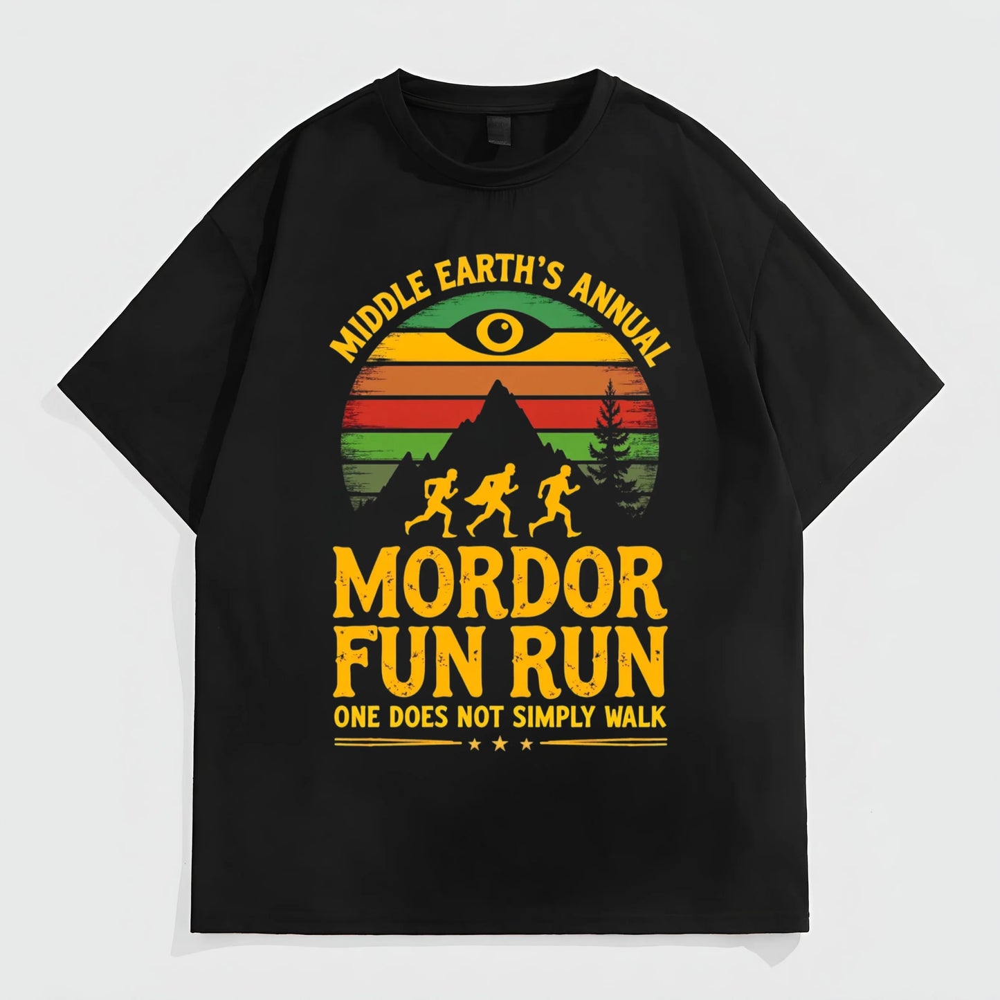 Black Short Sleeve T-Shirt with Fantasy Landscape and Adventure Quotes for Outdoor Activities Trendy Tees Trends