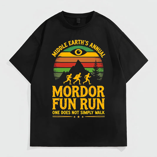 Black Short Sleeve T-Shirt with Fantasy Landscape and Adventure Quotes for Outdoor Activities Trendy Tees Trends