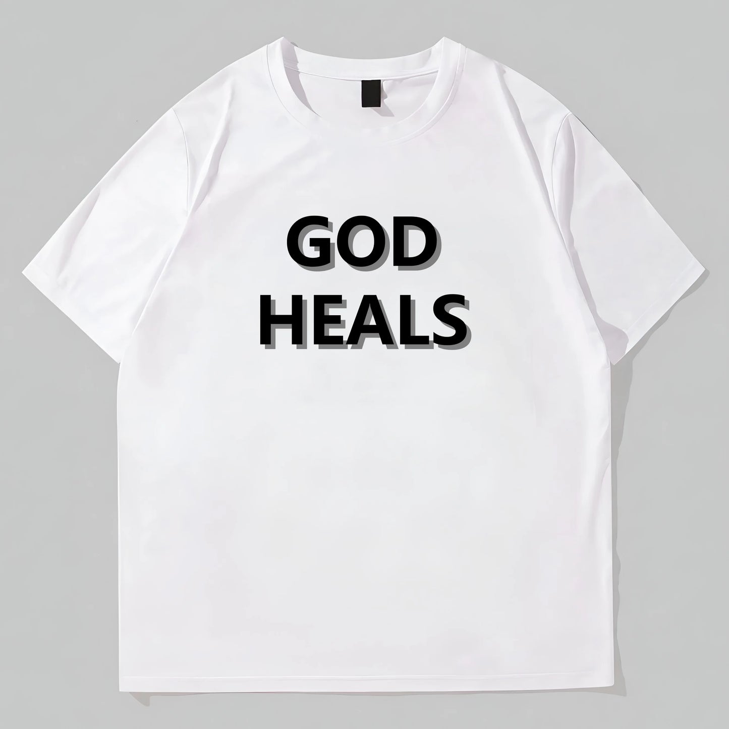 Trendy Tees For Men Simple Round Neck T-Shirt with GOD HEALS Text Print for Casual Wear