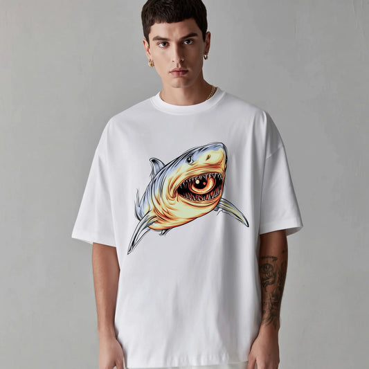 Trendy Tees For Man Casual T-Shirt Shark Graphic Print Daily Wear
