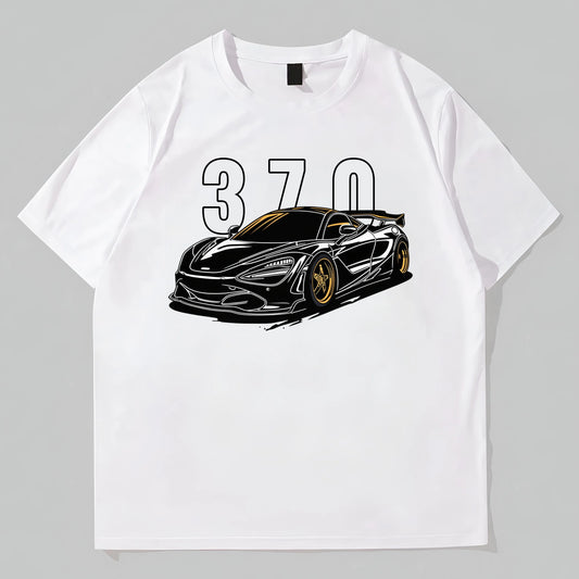 Trendy Tees For Men White T-Shirt with Sports Car Graphic and 370 Text for Casual Wear