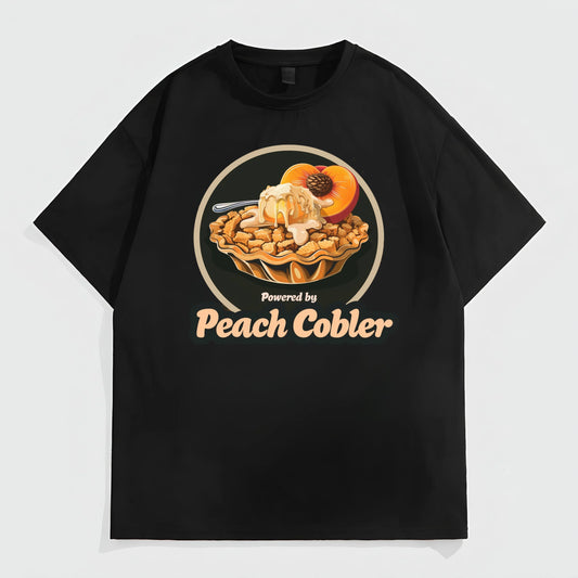 Black Short Sleeve T-Shirt with Peach Cobbler Dessert Print for Casual Wear Graphic Fashion Tees For Man