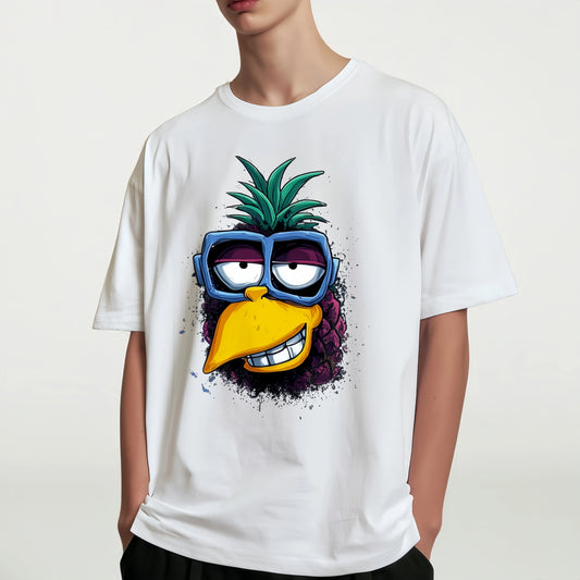 Graphic Tees Design Casual Short Sleeve T-Shirt with Tropical Pineapple Bird Print for Daily Wear