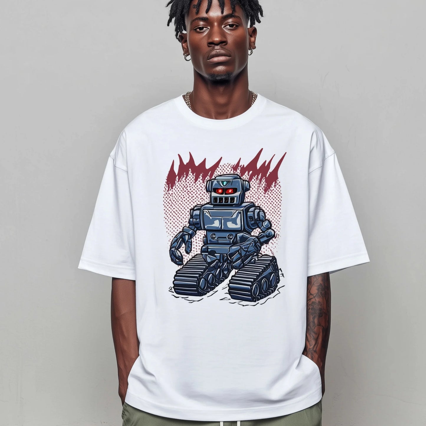 Trendy Tees For Man Casual T-Shirt Robot Warrior Graphic Print Daily Wear Streetwear Fashion Top