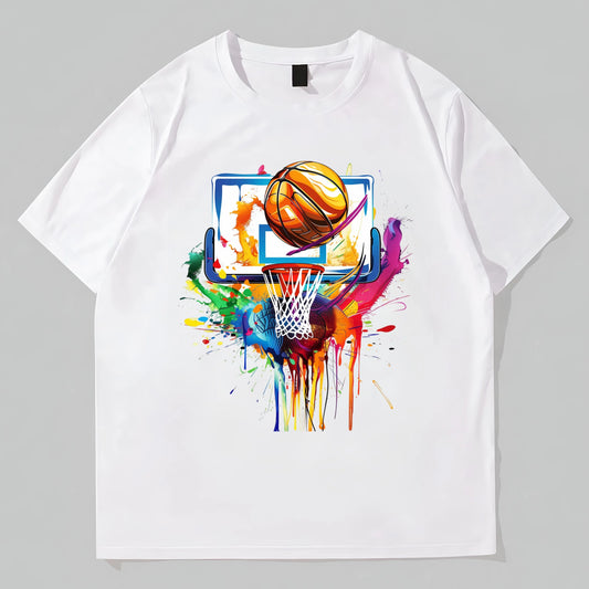 Colorful Basketball Hoop Print T-Shirt Casual Sportswear for Men Women Unisex Streetwear Graphic Tee Summer Outdoor Fashion Tees For Summer