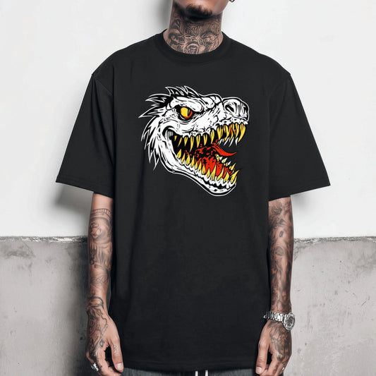 Trendy Tees For Man Short Sleeve T-Shirt Dragon Head Print Casual Streetwear