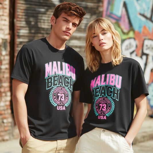 Couple T Shirts Retro Beach Theme Print Casual Summer Wear for Men and Women Trendy Graphic Tee 2025