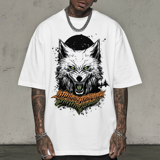 Trendy T-shirt For Man Oversized T-Shirt Wolf Face Graphic Print Casual Streetwear Daily Wear